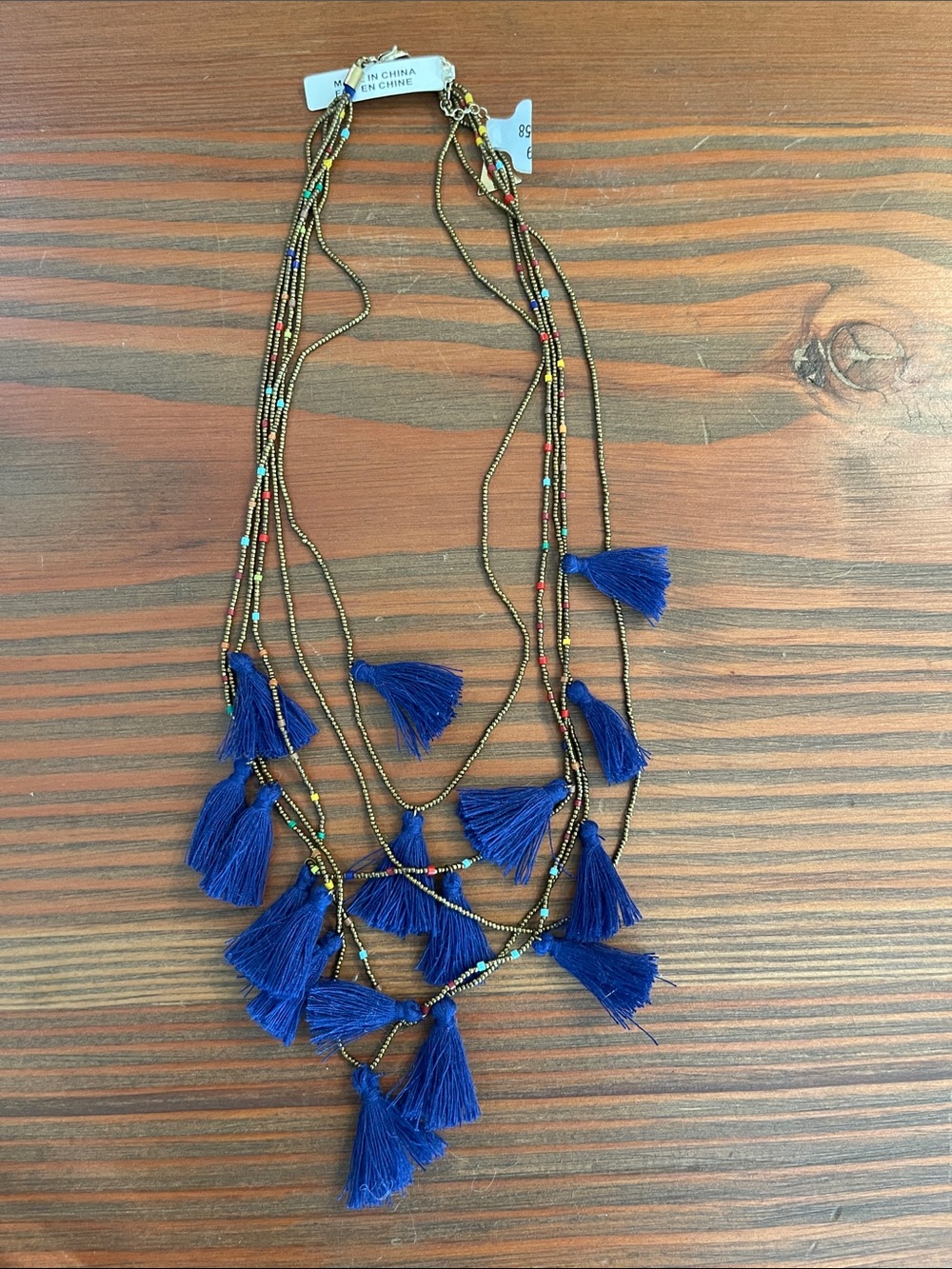 Serefina Boho Multi-Strand Blue Tassel Necklace